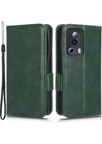 Xiaomi 13 Lite/civi 2 5g Deri Telefon Cüzdan Kılıfı Baskılı Üçgen Desen Standı Akıllı Telefon Kapak Yeşil (Yurt Dışından)