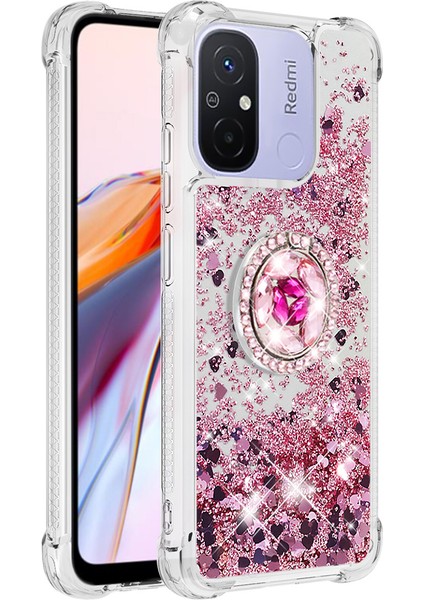 Xiaomi Redmi Için 12C 4G/11A 4g Glitter Case Ring Kickstand Sıvı Tpu Telefon Kapak Golü Altın/kalpler (Yurt Dışından) modelleri