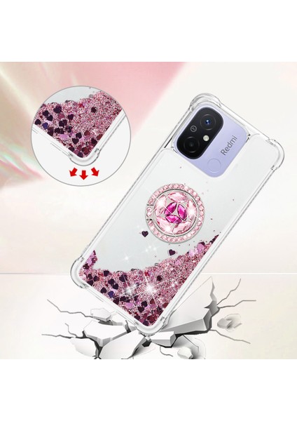 Xiaomi Redmi Için 12C 4G/11A 4g Glitter Case Ring Kickstand Sıvı Tpu Telefon Kapak Golü Altın/kalpler (Yurt Dışından) fırsatları