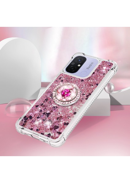 Xiaomi Redmi Için 12C 4G/11A 4g Glitter Case Ring Kickstand Sıvı Tpu Telefon Kapak Golü Altın/kalpler (Yurt Dışından) indirimleri