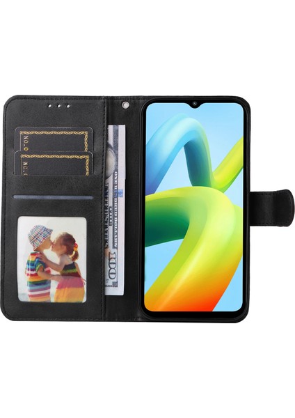 Xiaomi Redmi A1+ 4g/a2+ 4g/poco C50 4g (Parmak Izi Deliği Ile) Buzağı Dokusu Pu Deri Flip Koruyucu Kılıf Cüzdan Stand Tam Koruma Telefon Kapağı Strap-Black (Yurt Dışından)