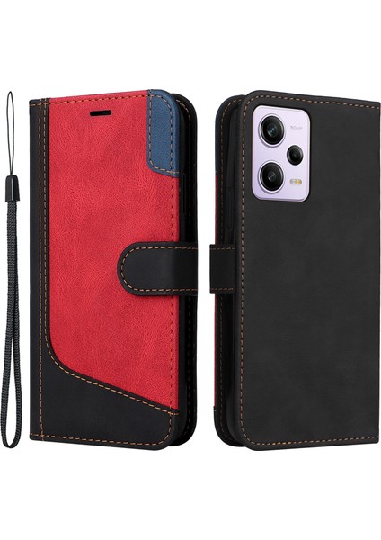 Xiaomi Redmi Için Note 12 Pro 5g/note 12 Pro Speed ​​5g/poco X5 Pro 5g Deri Telefon Cüzdan Kılıfı Üç Renkli Ekleme Stand Kapağı Strap-Black (Yurt Dışından)