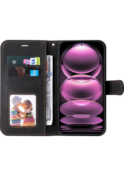 Xiaomi Redmi Için Note 12 Pro 5g/note 12 Pro Speed ​​5g/poco X5 Pro 5g Deri Telefon Cüzdan Kılıfı Üç Renkli Ekleme Stand Kapağı Strap-Black (Yurt Dışından) fiyatları