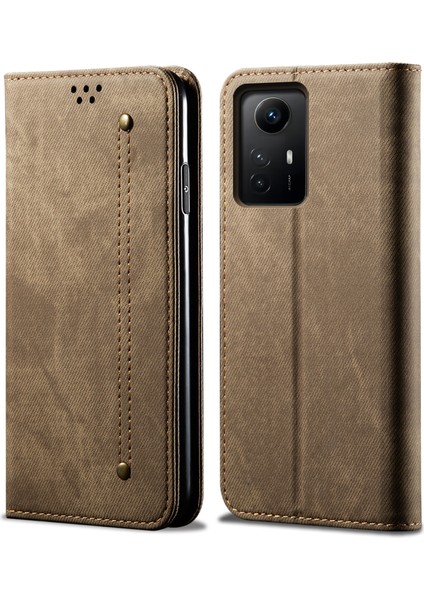Xiaomi Için Redmi Note 12S 4g Kot Ceza Doku Telefon Kılıfı Pu Deri Stand Flip Cüzdan Kapak-Khaki (Yurt Dışından)