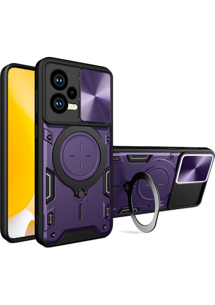 Xiaomi Redmi Için Note 12 5g (Hindistan)/(Global)/poco X5 5g Slayt Kamera Kapak Telefon Kapağı Pc+Tpu Kickstand Case-Spurple (Yurt Dışından)