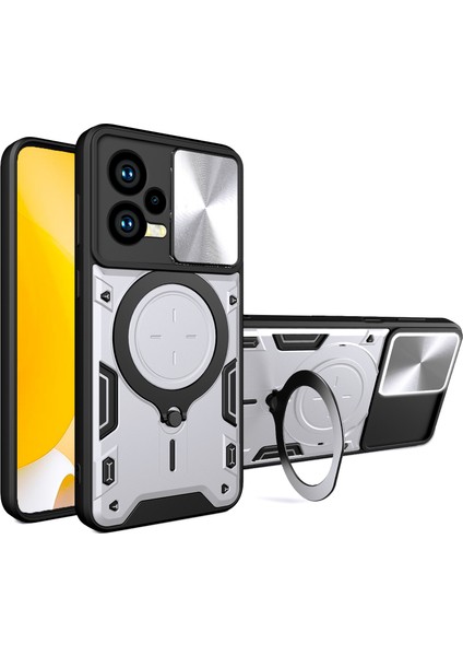 Xiaomi Redmi Için Note 12 5g (Hindistan)/(Global)/poco X5 5g Slayt Kamera Kapağı Telefon Kapağı Pc+Tpu Kickstand Case-Silver (Yurt Dışından)