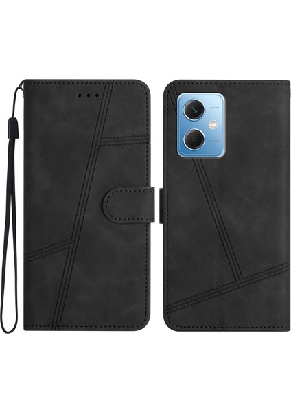 Xiaomi Redmi Için Note 12 5g (Çin)/(Hindistan)/(Global)/poco X5 5g Baskılı Çizgi Kapağı Cilt Touch Deri Telefon Kabuğu Cüzdan Stand-Black (Yurt Dışından)