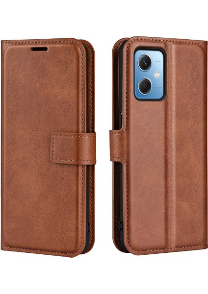 Xiaomi Redmi Için Cep Telefonu Kapağı Not 12 5g (Global)/(Hindistan)/(Çin)/poco X5 5g Pu Deri Buzağı Doku Standı Cüzdan Manyetik Flip Telefon Kılıf Kahverengi (Yurt Dışından)