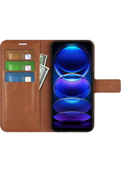 Xiaomi Redmi Için Cep Telefonu Kapağı Not 12 5g (Global)/(Hindistan)/(Çin)/poco X5 5g Pu Deri Buzağı Doku Standı Cüzdan Manyetik Flip Telefon Kılıf Kahverengi (Yurt Dışından)