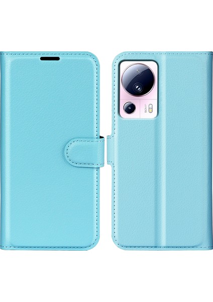 Xiaomi Için Pu Deri Kabuk 13 Lite/civi 2 5g Litchi Doku Telefon Kılıfı Cüzdan Stand Flip Cover-Blue (Yurt Dışından)