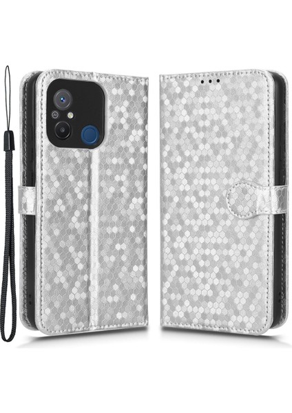 Xiaomi Redmi 12C 4G/11A 4g Için Anti-Şok Deri Telefon Kapağı, Nokta Desen Baskılı Anti-Çizik Telefon Kasası Cüzdan Standı-Sinver (Yurt Dışından)