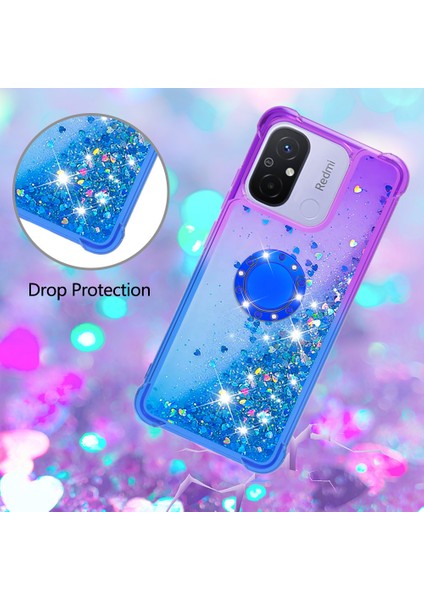 Xiaomi Redmi Için 12C 4G/11A 4g Ygencient Glittient Sıvı Telefon Kılıf Yüzüğü Kickstand Tpu Kapak-Mor+Sky Mavisi (Yurt Dışından)