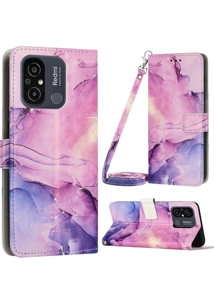 Xiaomi Redmi Için 12C 4G/11A 4g Telefon Cüzdan Kılıfı Mermer Desen Pu Deri Deri Stand Kapağı Omuz Kayışı Mühendisi (Yurt Dışından)