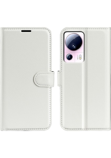 Xiaomi Için Pu Deri Kabuk 13 Lite/civi 2 5g Litchi Doku Telefon Kılıf Cüzdan Stand Flip Cover-White (Yurt Dışından)