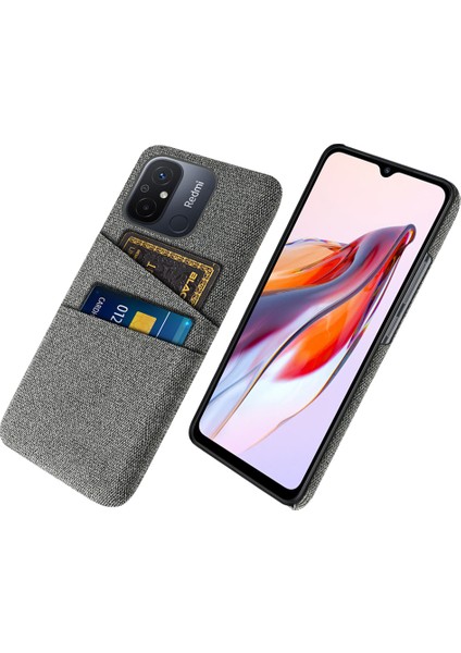 Çift Kart Yuvaları Bez Doku Telefon Kılıfı Xiaomi Redmi 12C 4g, Sert Pc Koruyucu Telefon Kapak-Grey (Yurt Dışından)