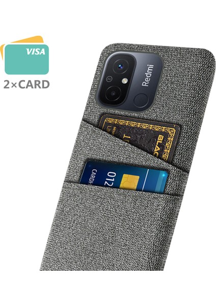Çift Kart Yuvaları Bez Doku Telefon Kılıfı Xiaomi Redmi 12C 4g, Sert Pc Koruyucu Telefon Kapak-Grey (Yurt Dışından) modelleri