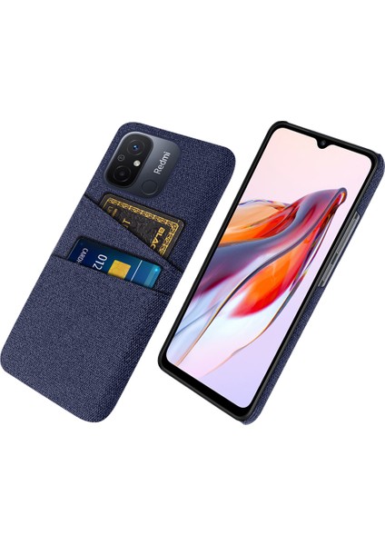 Çift Kart Yuvaları Bez Doku Telefon Kılıfı Xiaomi Redmi 12C 4g, Sert Pc Koruyucu Telefon Kapak Mavisi (Yurt Dışından)