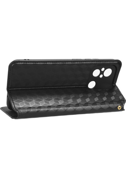 Xiaomi Redmi Için 12C 4G/11A 4g/poco C55 4g Şok Geçirmez Telefon Kasası Baskılı Eşkenar Dörtgen Desen Pu Deri Cüzdan Standı Kapak-Black (Yurt Dışından) indirimleri