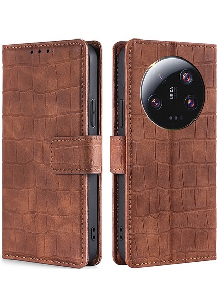 Xiaomi Için 13 Ultra Flip Telefon Kılıfı Timsah Doku Pu Deri Deri Deri Touch Cüzdan Stand Kapak Kahverengi (Yurt Dışından)