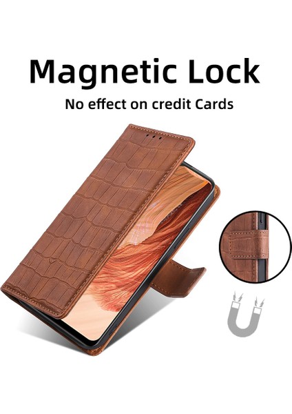 Xiaomi Için 13 Ultra Flip Telefon Kılıfı Timsah Doku Pu Deri Deri Deri Touch Cüzdan Stand Kapak Kahverengi (Yurt Dışından)