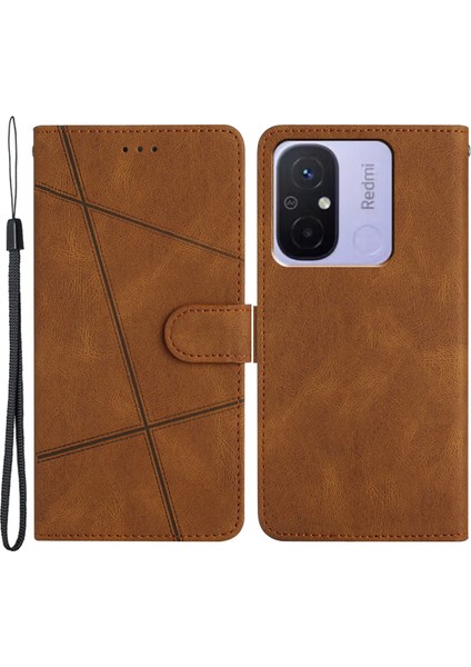 Xiaomi Için Redmi 12C 4g Baskılı Çizgiler Cüzdan Deri Telefon Kılıf Çılgın At Doku Stand Kapak Kılıfı (Yurt Dışından)