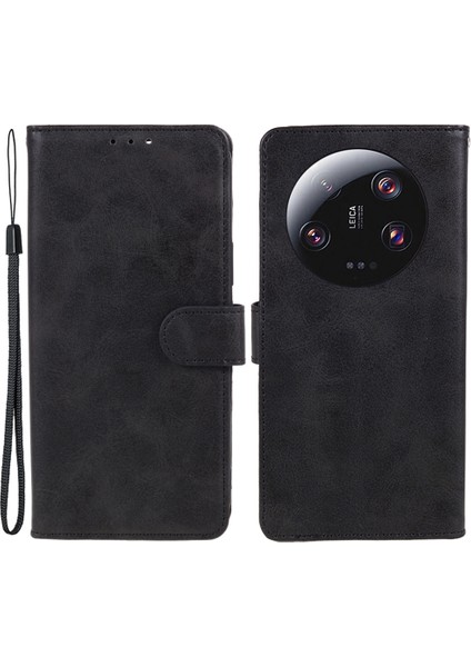 Xiaomi Için 13 Ultra Pu Deri Telefon Kılıf Buzağı Doku Cüzdan Stand Koruyucu Kapak Black (Yurt Dışından)