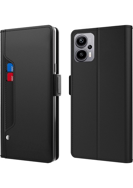 Xiaomi Redmi Için Note 12T Pro 5g/not 11T Pro 5g/not 11T Pro+ 5G/K50I 5g/poco X4 Gt 5g Deri Telefon Kılıfı Ayna Kartı Tutucu Stand Kapak Black (Yurt Dışından)