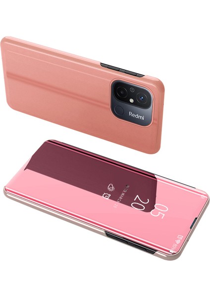 Xiaomi Redmi Için Deri Stand Kılıfı 12C 4g Pencere Aynası Elektraptaşlama Telefon Kapak Gil Altın (Yurt Dışından)
