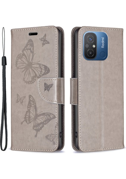 Xiaomi Redmi Için 12C 4g Şok Geçirmez Kasa Pu Deri Telefon Kılıfı Cüzdan Stand Kapağı Strap-Grey (Yurt Dışından)