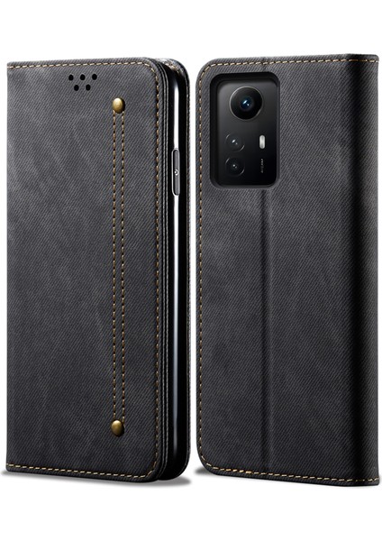 Xiaomi Için Redmi Not 12S 4g Kot Ceza Doku Telefon Kılıfı Pu Deri Stand Flip Cüzdan Kapak Black (Yurt Dışından)
