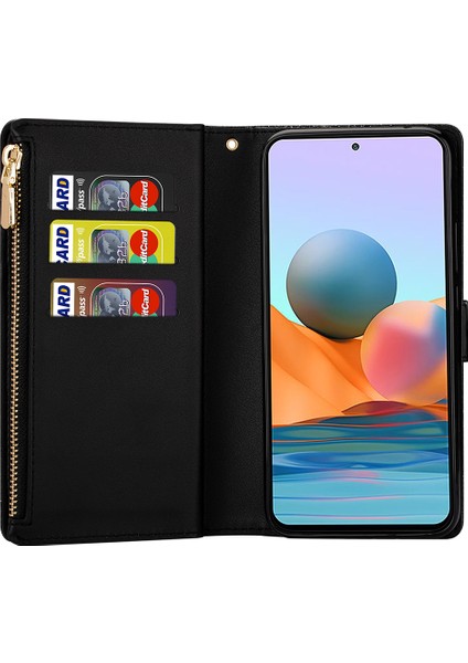 Xiaomi 13 Lite/civi 2 5g Fermuarı Cüzdan Deri Telefon Kılıfı Stand Lazer Oyma Hafif Telefon Kapağı Strap-Black (Yurt Dışından) modelleri
