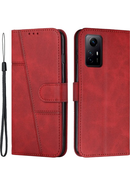 Xiaomi Için Redmi Note 12S 4g Pu Deri Telefon Kılıfı Cüzdan Stand Anti-Çizik Telefon Kapak Kırmızısı (Yurt Dışından)