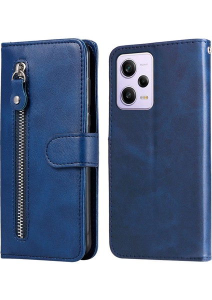 Buzağı Dokusu Xiaomi Redmi Için Telefon Kılıfı Not 12 Pro 5g /not 12 Pro Hız 5g /poco X5 Pro 5g, Pu Deri Fermuar Cep Flip Cüzdan Kapağı Stand-Mavi Görüntüleme (Yurt Dışından)