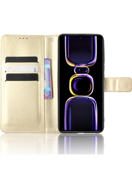 Xiaomi Için Deri Telefon Kılıfı Poco F5 Pro 5g/redmi K60 Pro 5G/K60 5G/K60 Şampiyon Edition Çılgın At Doku Doku Stand Cüzdan Cep Telefonu Kapak Strap-Gold (Yurt Dışından) modelleri