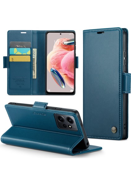 Xiaomi Redmi Için Deri Kılıf Not 12 4g Rfıd Stand Cüzdan Mavisi ile Telefon Kapağı (Yurt Dışından)
