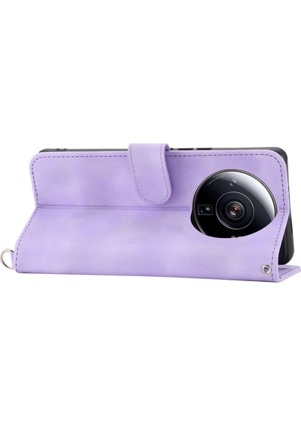 Xiaomi 12S Için Ultra 5g Baskılı Çiçekler Cilt Touch Pu Deri Stand Cüzdanı Çoklu Kart Yuvaları Telefon Kapağı Bilek Kayışı ve Omuz Kayışı Işık Moru (Yurt Dışından)