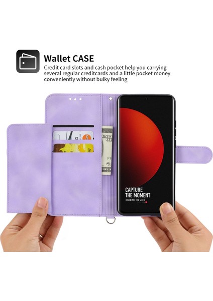 Xiaomi 12S Için Ultra 5g Baskılı Çiçekler Cilt Touch Pu Deri Stand Cüzdanı Çoklu Kart Yuvaları Telefon Kapağı Bilek Kayışı ve Omuz Kayışı Işık Moru (Yurt Dışından)