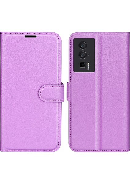 Xiaomi Poco F5 Pro 5g/redmi K60 Pro 5G/K60 5g Litchi Doku Pu Deri Cüzdan Şok Geçirmez Telefon Kapak-Mor (Yurt Dışından)