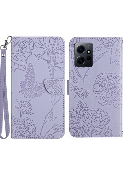 HT03 Cüzdan Telefon Kılıfı Xiaomi Redmi Note 12 4g Baskılı Cilt Touch Deri Telefon Stand Kapağı Bilek Kayış-Mor ile (Yurt Dışından)