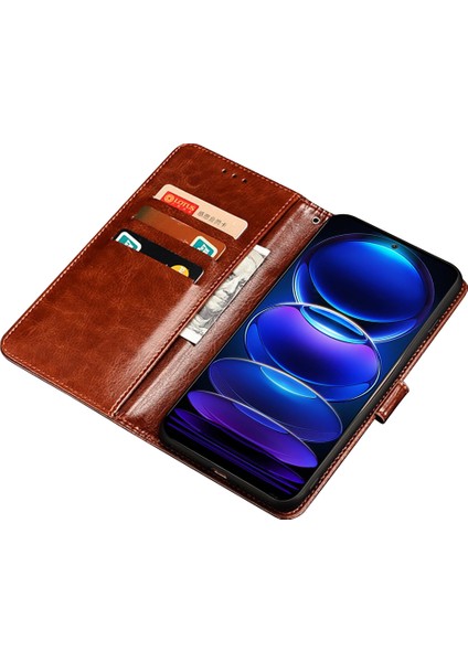 Xiaomi Için 13 Lite/civi 2 5g Fingerprint Anti-Fingerprint Telefon Kılıfı Stand Pu Deri Çılgın At Doku Cüzdan Flip Cover-Brown (Yurt Dışından)