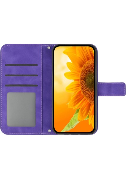 Xiaomi Için HT04 13 Ultra Stand Telefon Kılıfı Cüzdan Ayçiçeği Deseni Deri Touch Deri Kapak Omuz Askılı-Dark Mor ile (Yurt Dışından) indirimleri