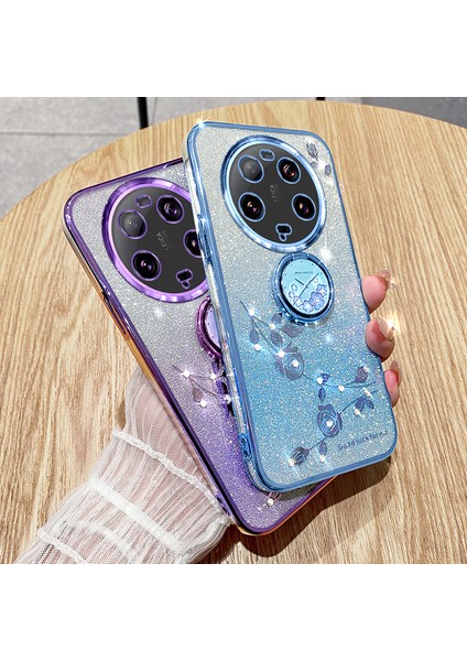 Xiaomi Için 13 Ultra Çiçek Deseni Pırıltılı Şok Geçirmez Tpu Kapak Yüzüğü Kickstand Telefon Vaka-Mavisi (Yurt Dışından) fırsatları