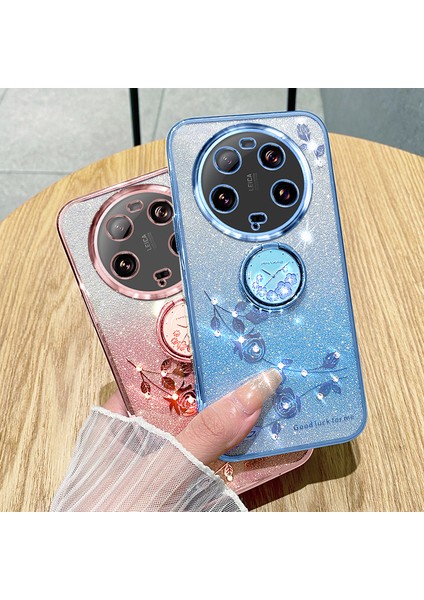 Xiaomi Için 13 Ultra Çiçek Deseni Pırıltılı Şok Geçirmez Tpu Kapak Yüzüğü Kickstand Telefon Vaka-Mavisi (Yurt Dışından) indirimleri