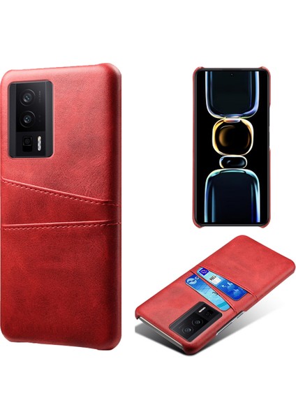 Xiaomi Poco F5 Pro 5g/redmi K60 Pro 5G/K60 5g Pu Deri+Sert Pc Telefon Kılıfı Çift Kart Tutucu Ultra Ince Koruyucu Kabuk Kapak-Kırmızısı (Yurt Dışından)