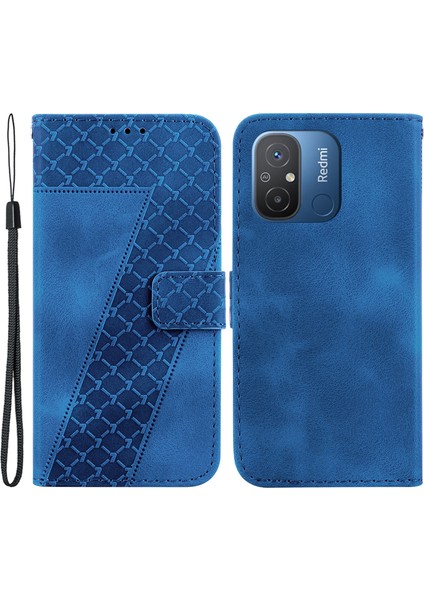 Xiaomi Redmi 12C Için 4g Şok Geçirmez Telefon Kapağı 7 Şekilli Baskı Pu Deri Cüzdan Standı Case-Dark Mavi (Yurt Dışından)