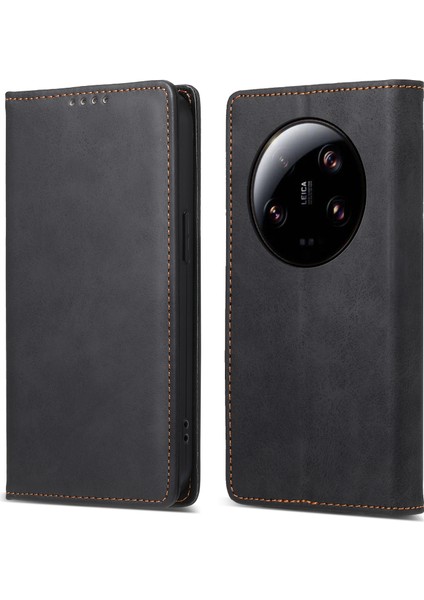 Df-05 Xiaomi 13 Ultra Için Telefon Kılıfı, Cüzdan Pu Deri Kaplamalı Mat Tpu Stand Kapak Black (Yurt Dışından)
