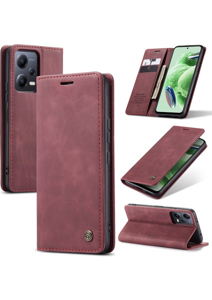 Xiaomi Redmi Için Telefon Kılıfı Not 12 5g (Global)/(Hindistan)/(Çin)/poco X5 5g Şok Geçirmez Pu Deri Kılıf Stand Kapak Koşu Kırmızısı (Yurt Dışından)