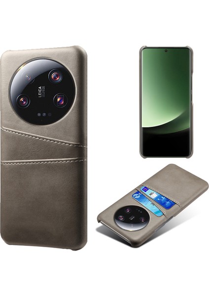 Xiaomi Için 13 Ultra Telefon Kapağı Çift Kart Yuvaları Pu Deri Kapalı Sabit Pc Telefon Geri Geri Grey (Yurt Dışından)