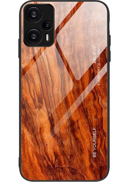Xiaomi Redmi Için Note 12 Turbo/poco F5 5g Ahşap Desen Telefon Kılıfı Tpu Çerçeveli Temperli Cam Arka Kapak-Orange (Yurt Dışından)