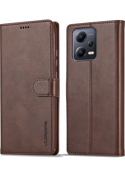Xiaomi Redmi Için Note 12 Pro 5g/12 Pro Speed ​​5g/poco X5 Pro 5g Deri Telefon Kılıf Buzağı Doku Cüzdan Stand Şok Geçirmez Kapak-Kahverengi (Yurt Dışından)